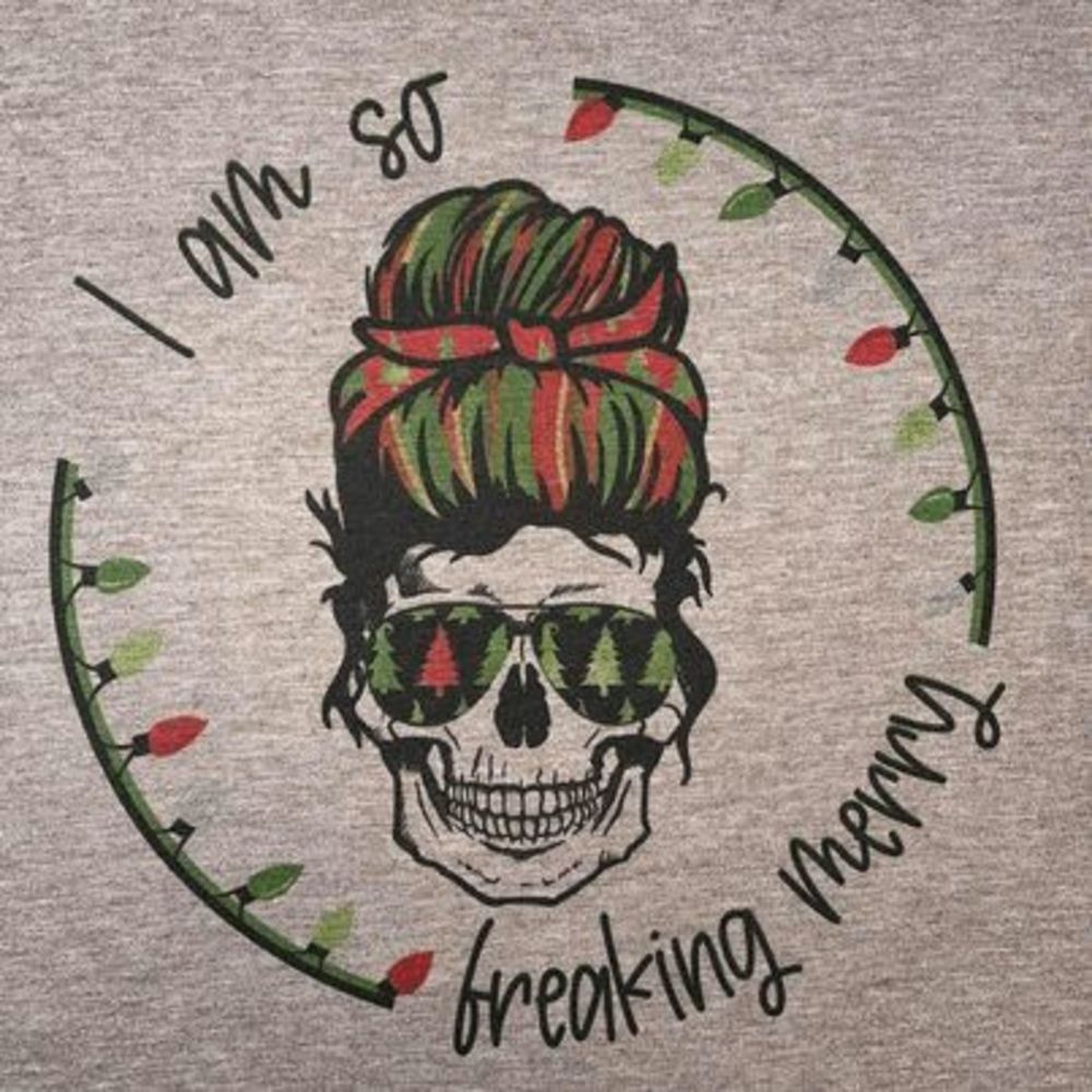 NWT Boutique "I am SO Freaking Merry" Skull Christmas Tee Size Small